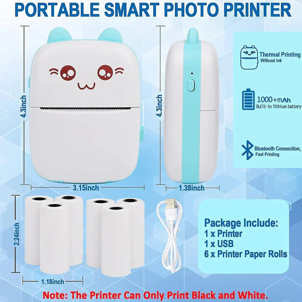 Mini Portable Thermal Printer Wireless Bluetooth Printer